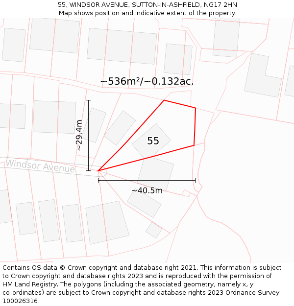 55, WINDSOR AVENUE, SUTTON-IN-ASHFIELD, NG17 2HN: Plot and title map