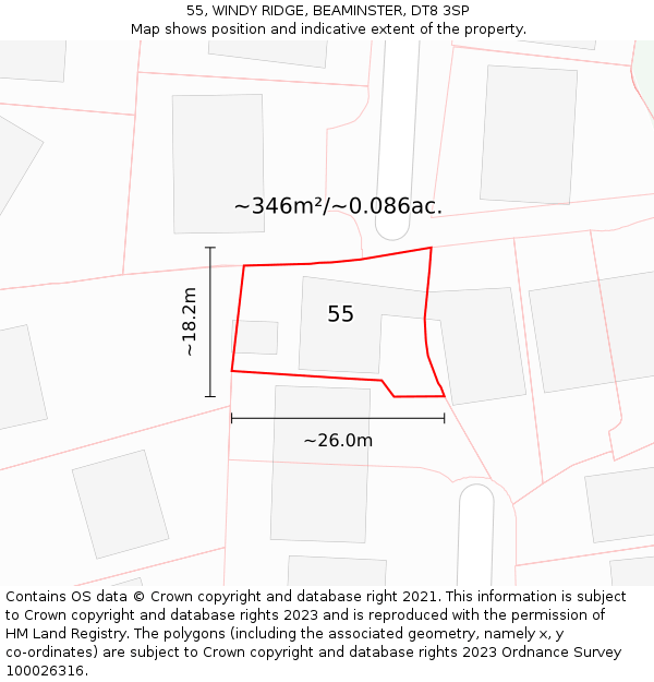 55, WINDY RIDGE, BEAMINSTER, DT8 3SP: Plot and title map