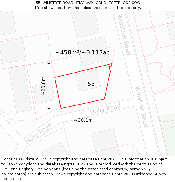 55, WINSTREE ROAD, STANWAY, COLCHESTER, CO3 0QG: Plot and title map