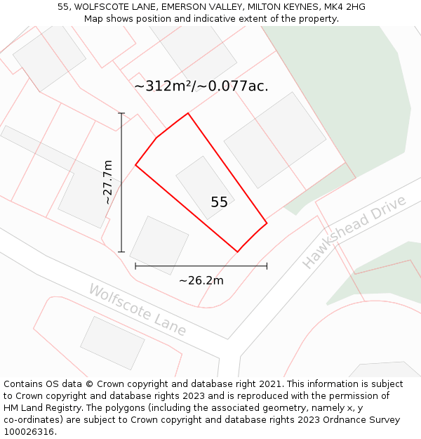 55, WOLFSCOTE LANE, EMERSON VALLEY, MILTON KEYNES, MK4 2HG: Plot and title map