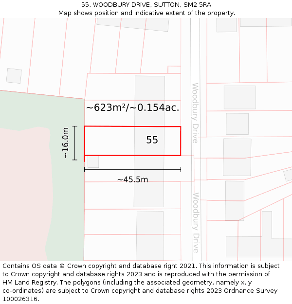 55, WOODBURY DRIVE, SUTTON, SM2 5RA: Plot and title map