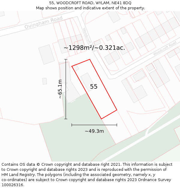 55, WOODCROFT ROAD, WYLAM, NE41 8DQ: Plot and title map