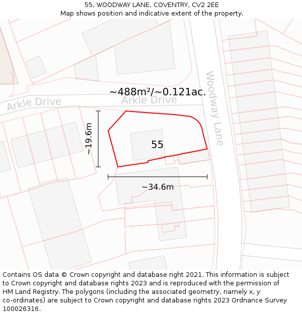 55, WOODWAY LANE, COVENTRY, CV2 2EE: Plot and title map