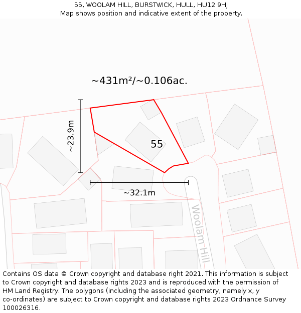 55, WOOLAM HILL, BURSTWICK, HULL, HU12 9HJ: Plot and title map