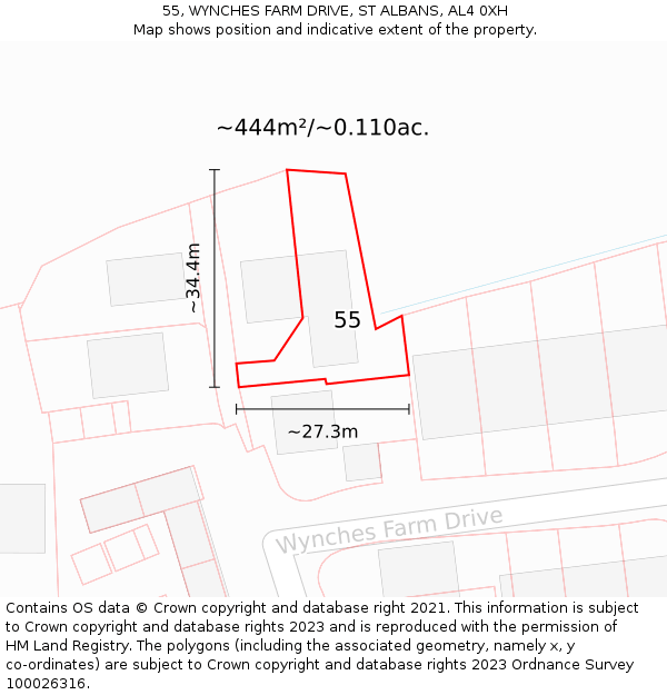 55, WYNCHES FARM DRIVE, ST ALBANS, AL4 0XH: Plot and title map