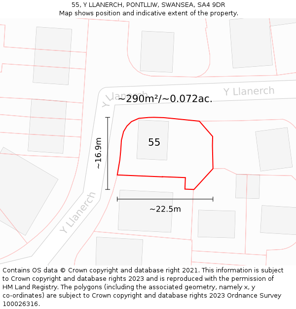 55, Y LLANERCH, PONTLLIW, SWANSEA, SA4 9DR: Plot and title map