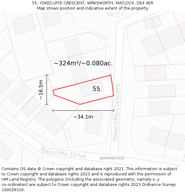 55, YOKECLIFFE CRESCENT, WIRKSWORTH, MATLOCK, DE4 4ER: Plot and title map