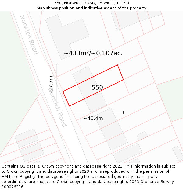 550, NORWICH ROAD, IPSWICH, IP1 6JR: Plot and title map