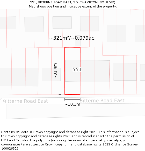 551, BITTERNE ROAD EAST, SOUTHAMPTON, SO18 5EQ: Plot and title map