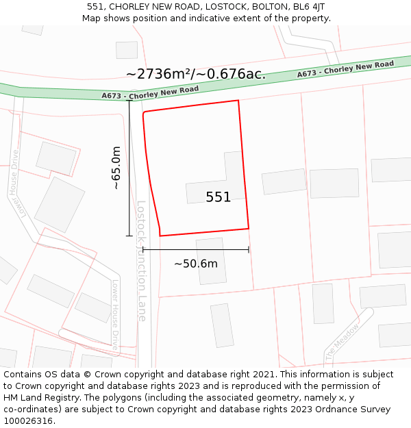 551, CHORLEY NEW ROAD, LOSTOCK, BOLTON, BL6 4JT: Plot and title map