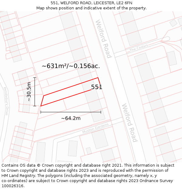 551, WELFORD ROAD, LEICESTER, LE2 6FN: Plot and title map