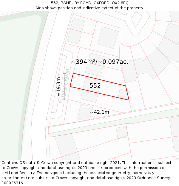 552, BANBURY ROAD, OXFORD, OX2 8EQ: Plot and title map