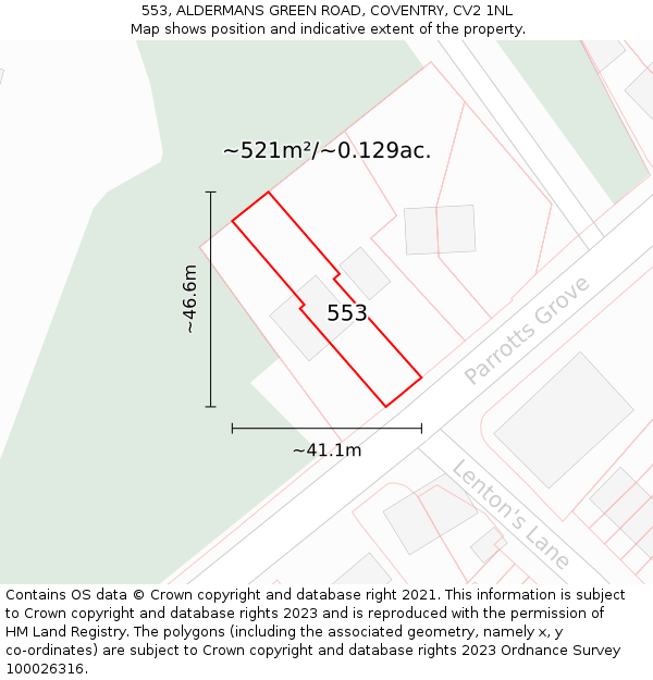 553, ALDERMANS GREEN ROAD, COVENTRY, CV2 1NL: Plot and title map