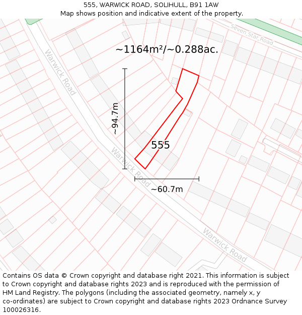 555, WARWICK ROAD, SOLIHULL, B91 1AW: Plot and title map