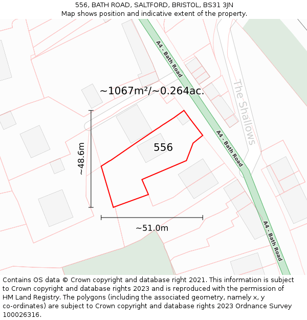 556, BATH ROAD, SALTFORD, BRISTOL, BS31 3JN: Plot and title map