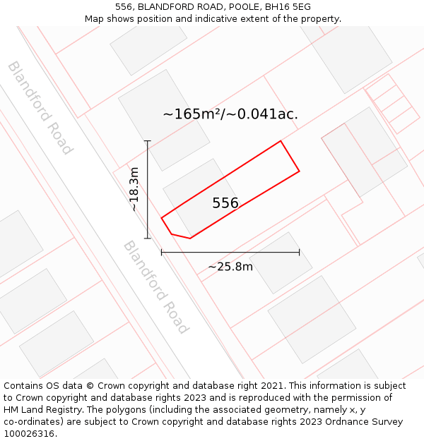 556, BLANDFORD ROAD, POOLE, BH16 5EG: Plot and title map