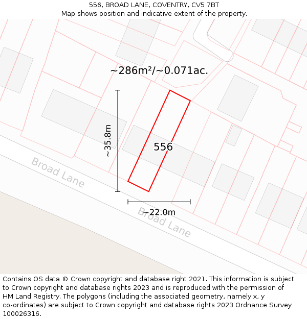 556, BROAD LANE, COVENTRY, CV5 7BT: Plot and title map