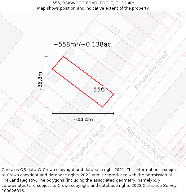 556, RINGWOOD ROAD, POOLE, BH12 4LY: Plot and title map