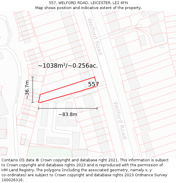 557, WELFORD ROAD, LEICESTER, LE2 6FN: Plot and title map