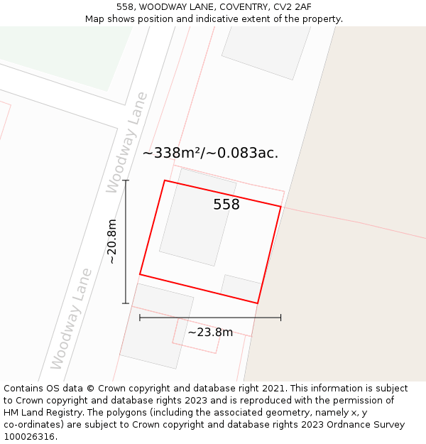 558, WOODWAY LANE, COVENTRY, CV2 2AF: Plot and title map