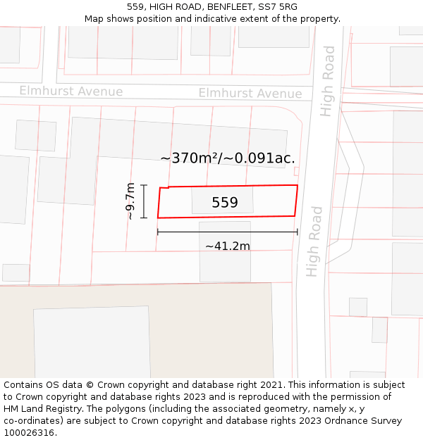 559, HIGH ROAD, BENFLEET, SS7 5RG: Plot and title map