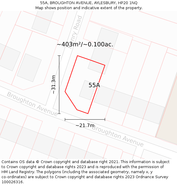 55A, BROUGHTON AVENUE, AYLESBURY, HP20 1NQ: Plot and title map