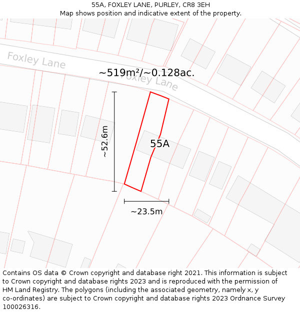 55A, FOXLEY LANE, PURLEY, CR8 3EH: Plot and title map