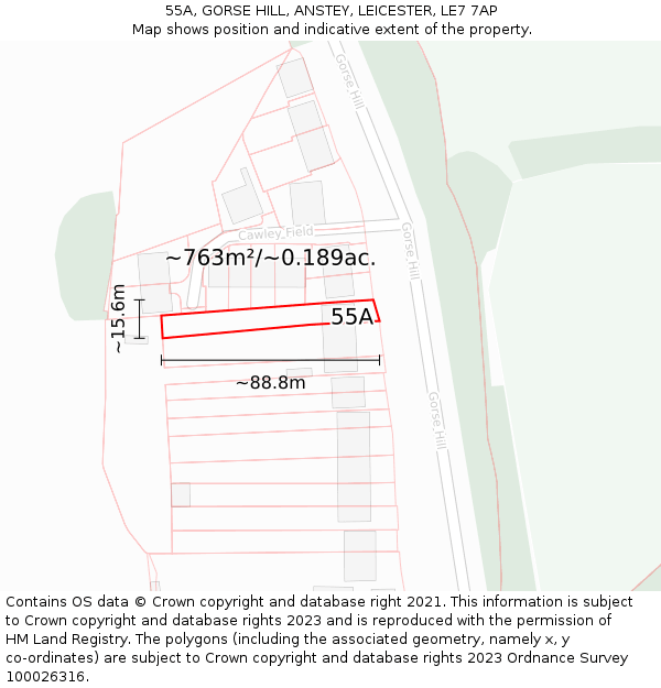 55A, GORSE HILL, ANSTEY, LEICESTER, LE7 7AP: Plot and title map