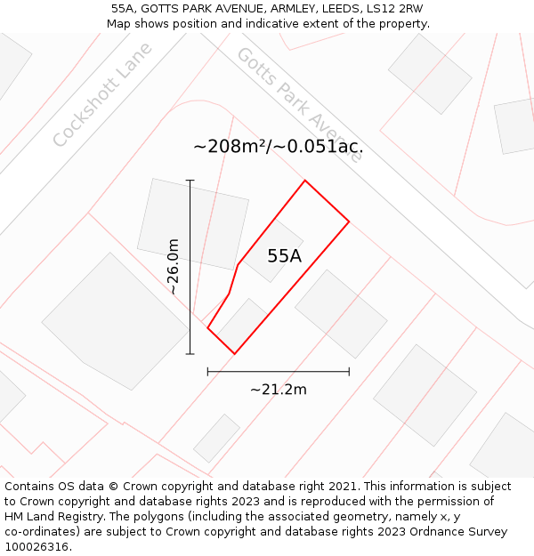 55A, GOTTS PARK AVENUE, ARMLEY, LEEDS, LS12 2RW: Plot and title map