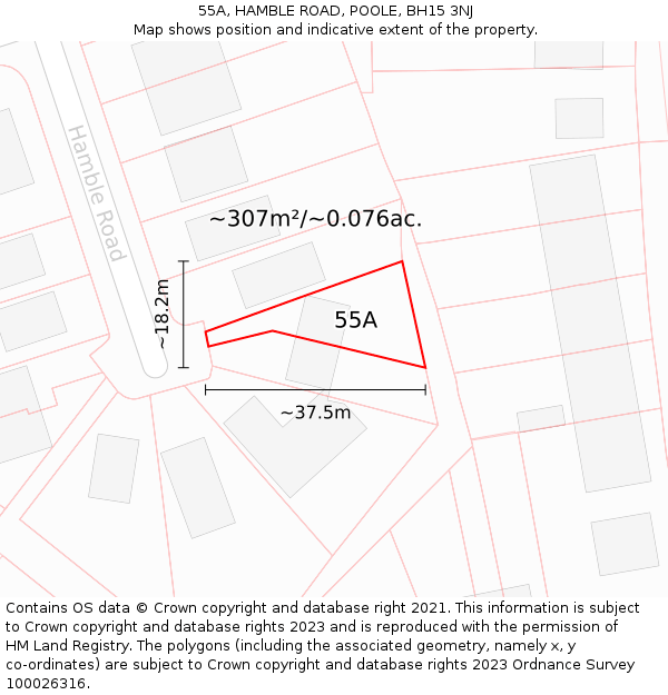 55A, HAMBLE ROAD, POOLE, BH15 3NJ: Plot and title map