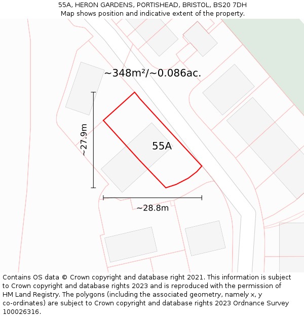 55A, HERON GARDENS, PORTISHEAD, BRISTOL, BS20 7DH: Plot and title map