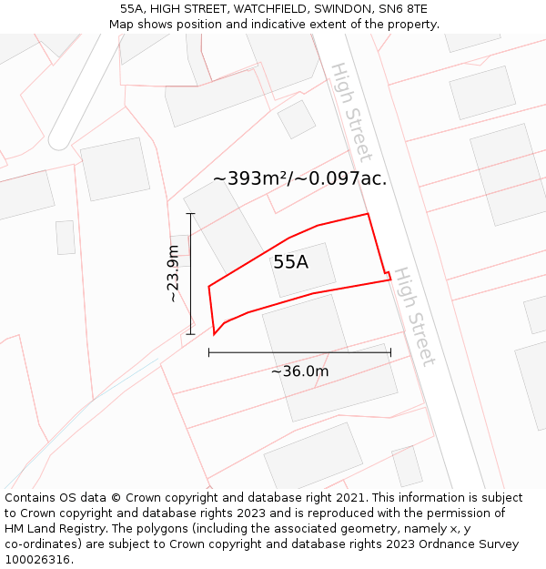 55A, HIGH STREET, WATCHFIELD, SWINDON, SN6 8TE: Plot and title map