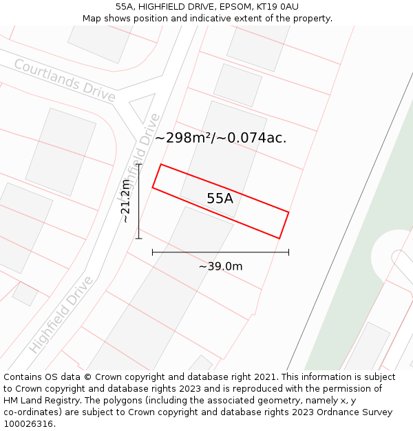 55A, HIGHFIELD DRIVE, EPSOM, KT19 0AU: Plot and title map