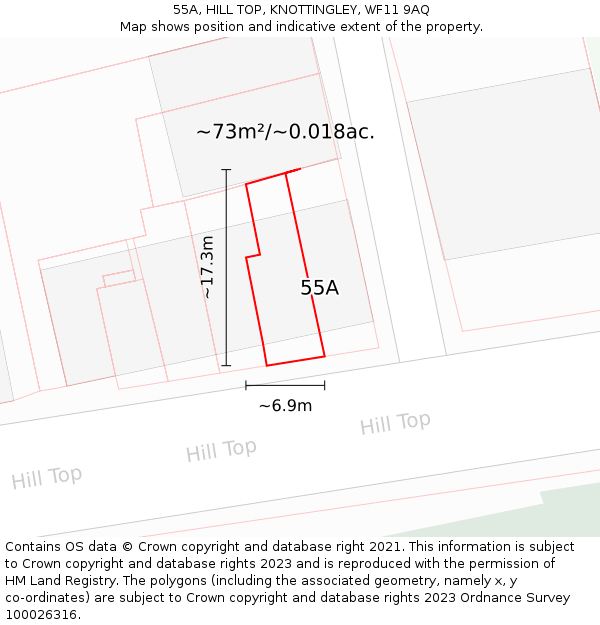 55A, HILL TOP, KNOTTINGLEY, WF11 9AQ: Plot and title map