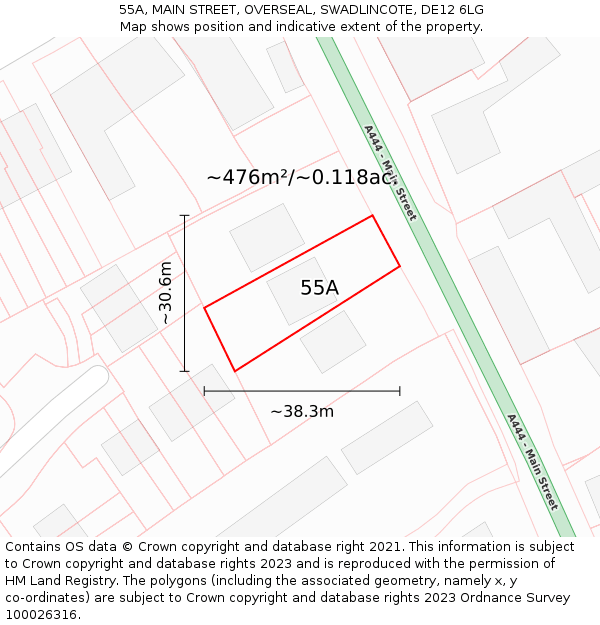 55A, MAIN STREET, OVERSEAL, SWADLINCOTE, DE12 6LG: Plot and title map