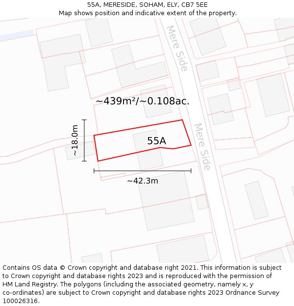 55A, MERESIDE, SOHAM, ELY, CB7 5EE: Plot and title map