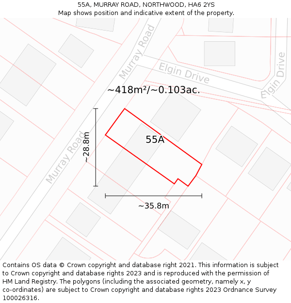 55A, MURRAY ROAD, NORTHWOOD, HA6 2YS: Plot and title map