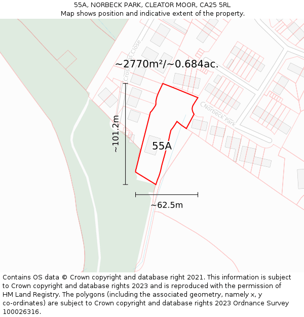 55A, NORBECK PARK, CLEATOR MOOR, CA25 5RL: Plot and title map