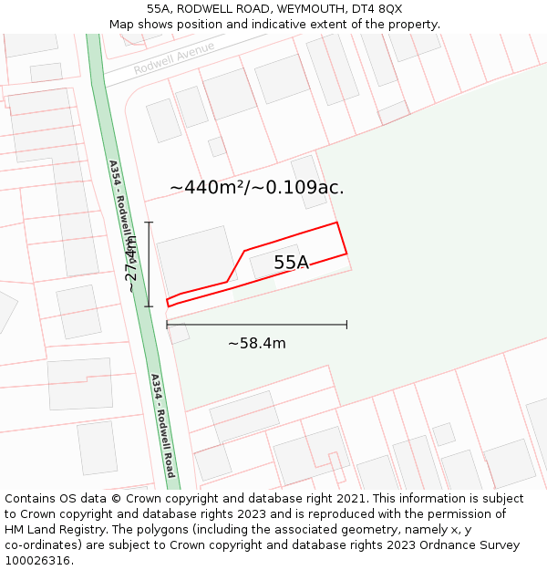 55A, RODWELL ROAD, WEYMOUTH, DT4 8QX: Plot and title map