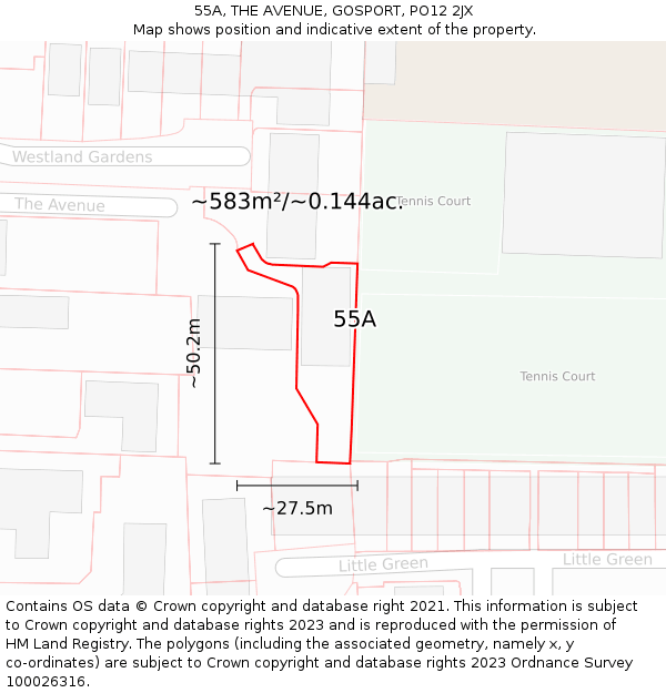 55A, THE AVENUE, GOSPORT, PO12 2JX: Plot and title map
