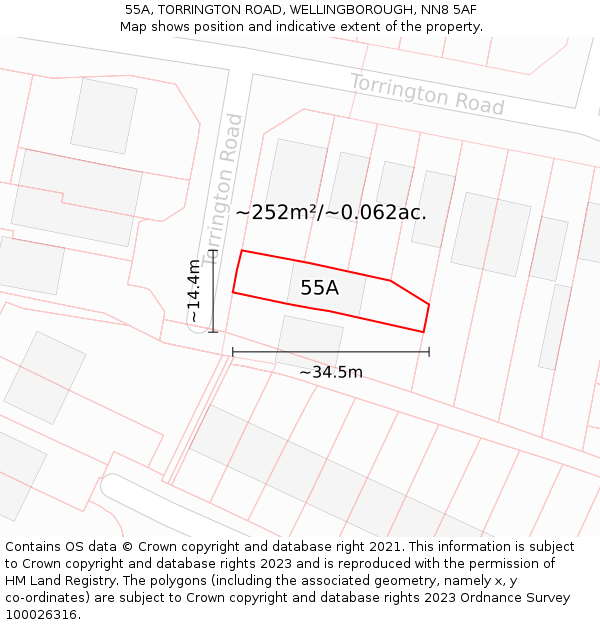 55A, TORRINGTON ROAD, WELLINGBOROUGH, NN8 5AF: Plot and title map