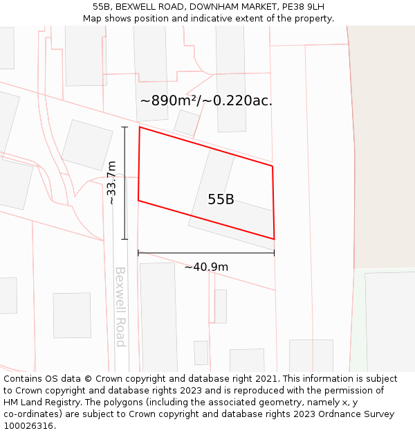 55B, BEXWELL ROAD, DOWNHAM MARKET, PE38 9LH: Plot and title map