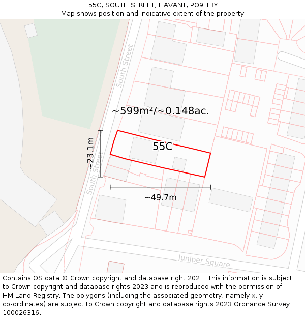 55C, SOUTH STREET, HAVANT, PO9 1BY: Plot and title map