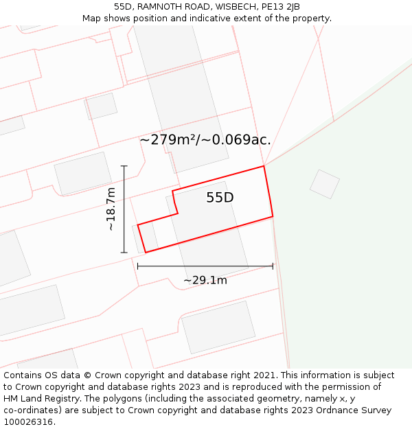 55D, RAMNOTH ROAD, WISBECH, PE13 2JB: Plot and title map