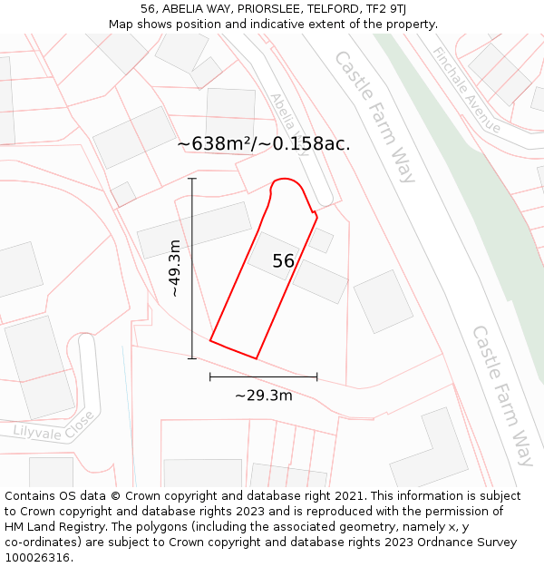 56, ABELIA WAY, PRIORSLEE, TELFORD, TF2 9TJ: Plot and title map