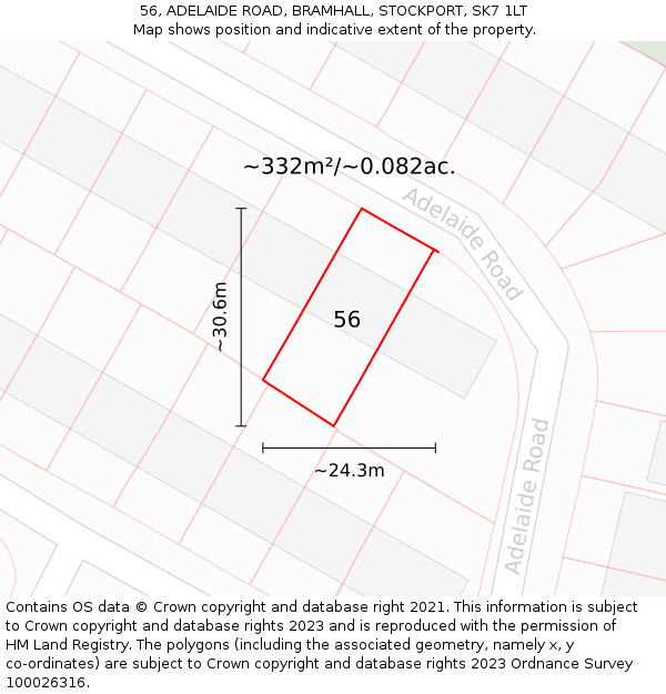 56, ADELAIDE ROAD, BRAMHALL, STOCKPORT, SK7 1LT: Plot and title map