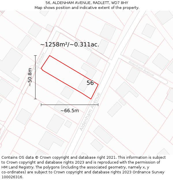 56, ALDENHAM AVENUE, RADLETT, WD7 8HY: Plot and title map