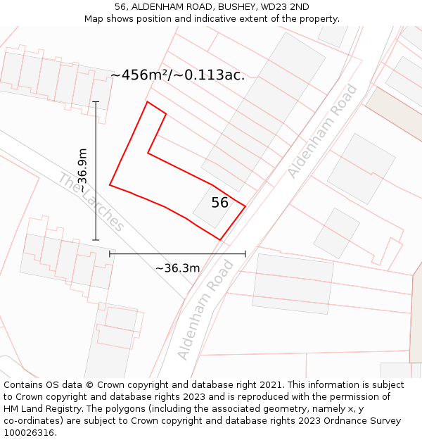 56, ALDENHAM ROAD, BUSHEY, WD23 2ND: Plot and title map