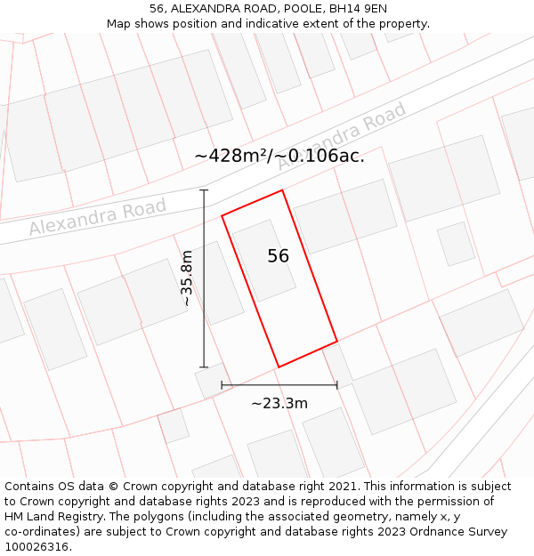 56, ALEXANDRA ROAD, POOLE, BH14 9EN: Plot and title map