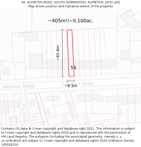 56, ALFRETON ROAD, SOUTH NORMANTON, ALFRETON, DE55 2AS: Plot and title map